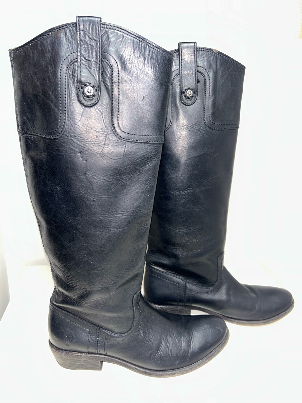 Frye Carson Button Tall Black Leather Pull On Riding Boot